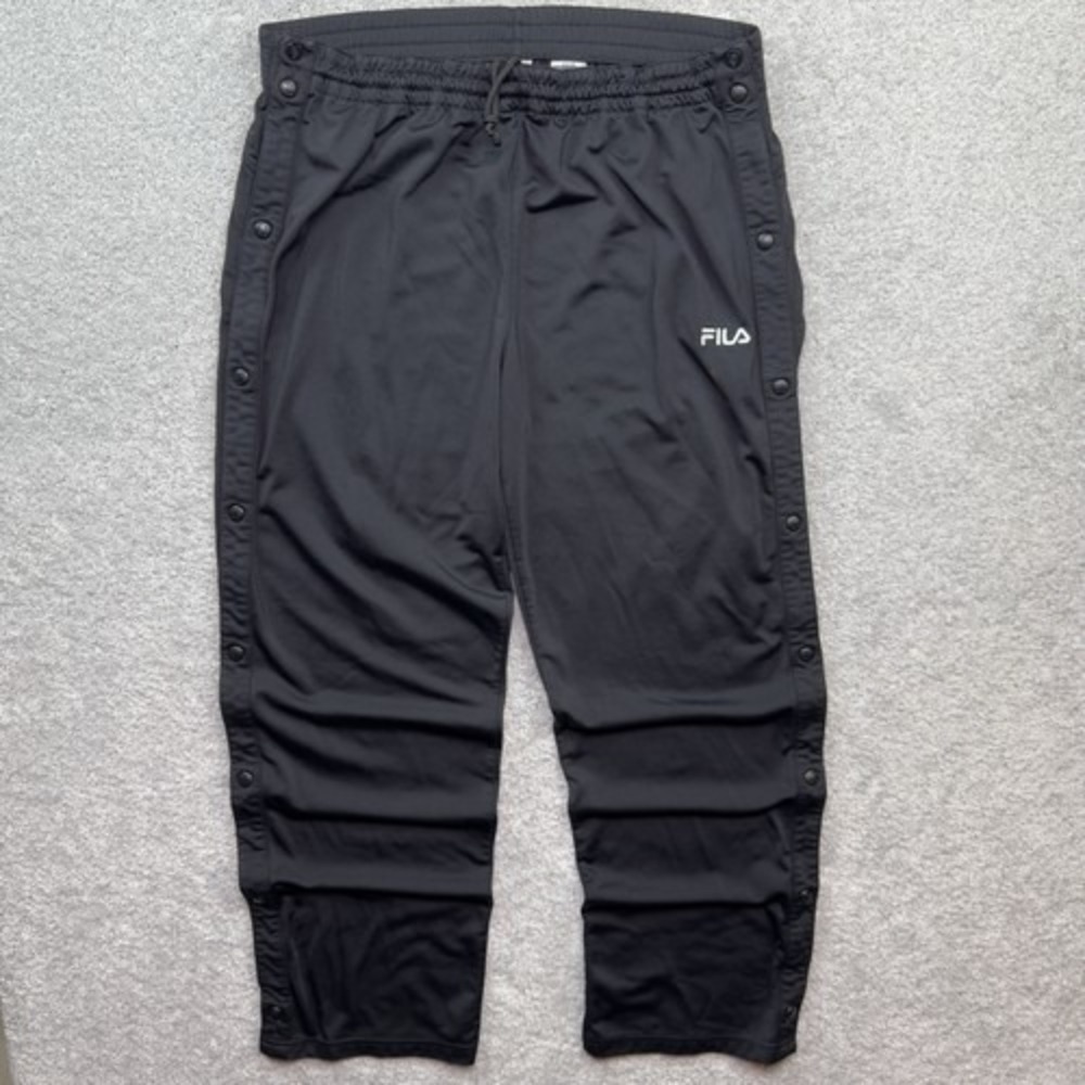 Vintage Fila Full Snap Tear Away Track Pants Mens Large Black Side Buttons Y2K